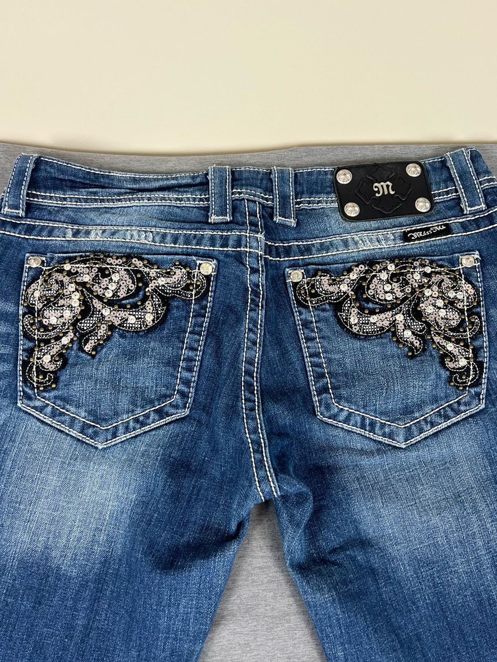 Miss Me Dark Vintage Y2K Blue Embellished Boot Cut Jeans